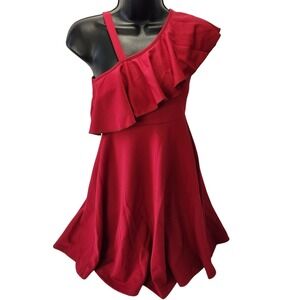 Lucky She Red One Shoulder‎ Ruffle Party Dress Fit Flare Size 10